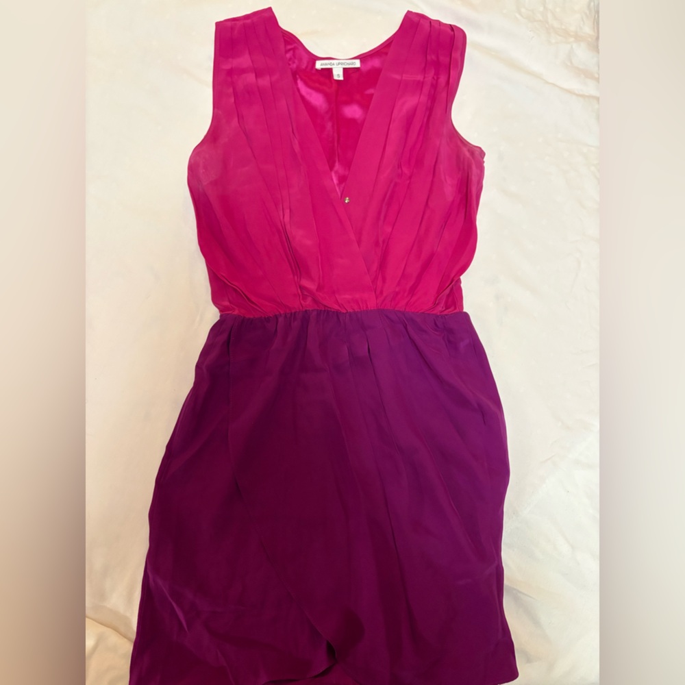 Amanda Uprichard Silk Mini Dress‎--  Pink and Purple Color Block, sz S